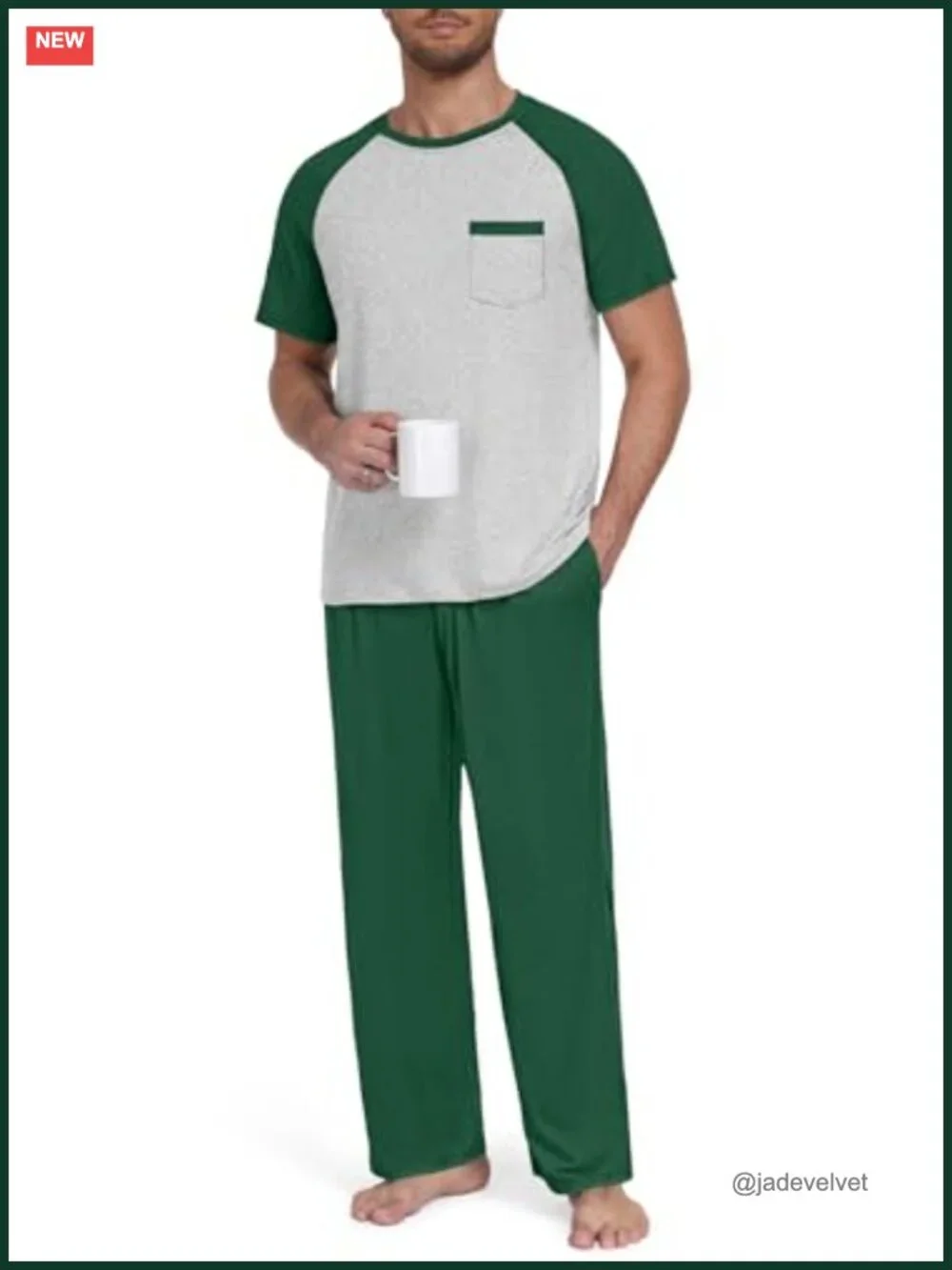Short Sleeve Pajama Set with Pocket - Lightweight Sleepwear for Men